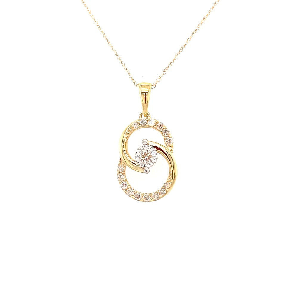 Yellow Gold and Diamond Double Ring Pendant