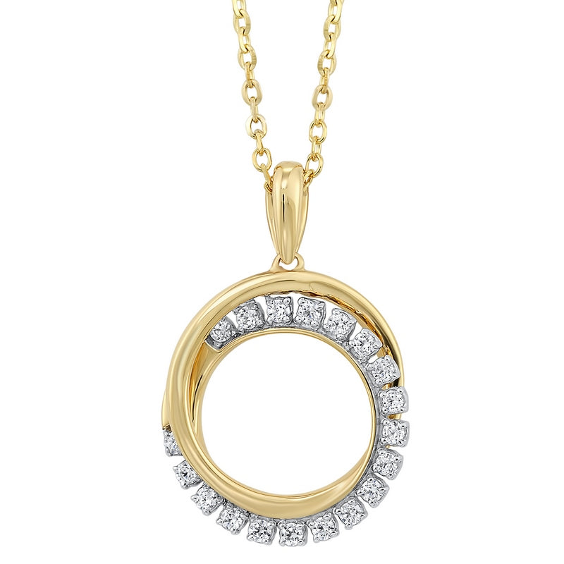 diamond double eternity circle pendant necklace in 14k yellow gold (1/10 ctw)