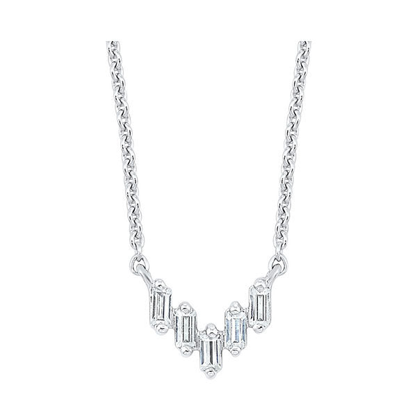 diamond baguette icicle chevron necklace in 14k white gold (1/10ctw)