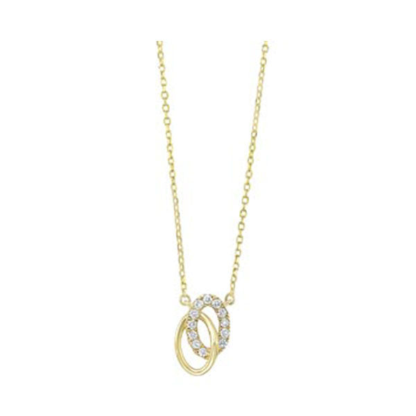 diamond double oval eternity pendant necklace in 14k yellow gold (0.08ctw)