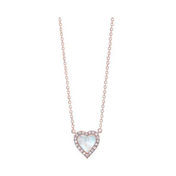 diamond & mother of pearl heart halo pendant necklace in 14k yellow gold (1/10ctw)