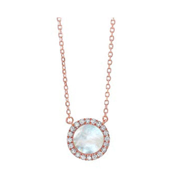 diamond & mother of pearl halo pendant necklace in 14k yellow gold (1/10ctw)