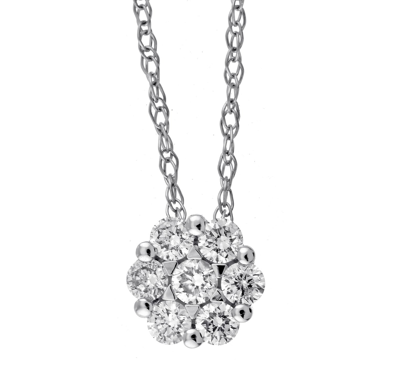 round diamond pendant in 14k white gold (1/7 ctw)