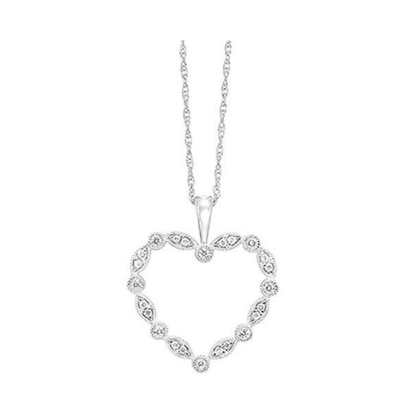 diamond delicate heart halo wreath pendant in 14k white gold