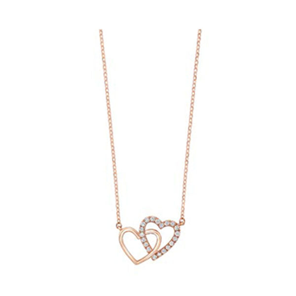 diamond double heart pendant necklace in 14k yellow gold (0.08ctw)