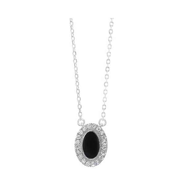 diamond & onyx oval vintage pendant necklace in sterling silver (1/10ctw)