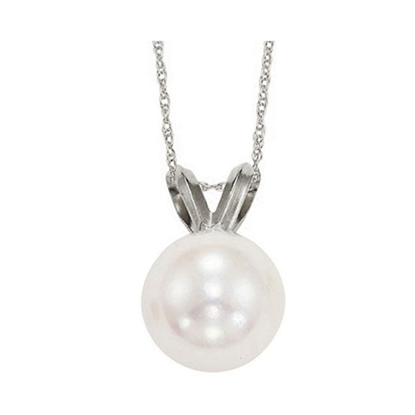 white cultured pearl pendant in 14k white gold (5.5mm) - aa quality