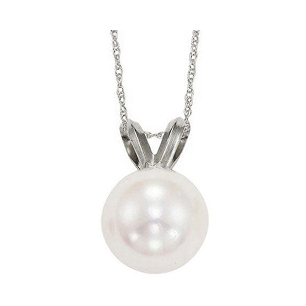 white cultured pearl pendant in 14k white gold (6mm) - aaa quality