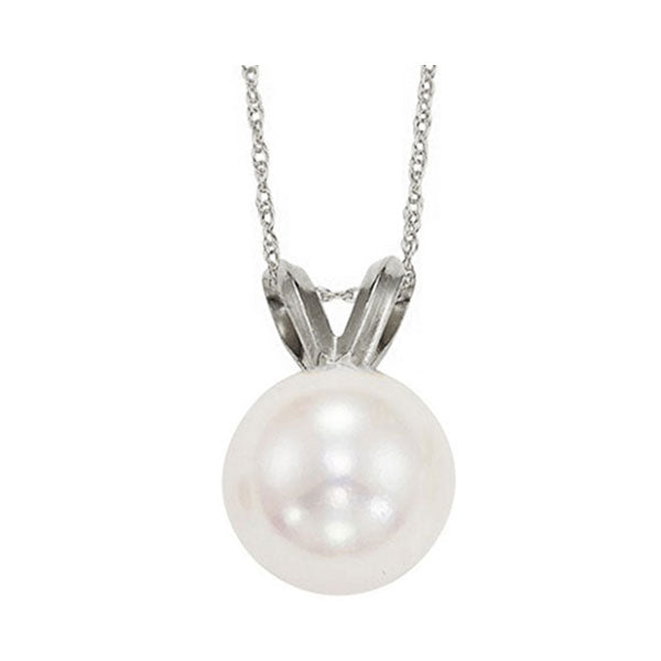 white cultured pearl pendant in 14k white gold (7mm) - aa quality