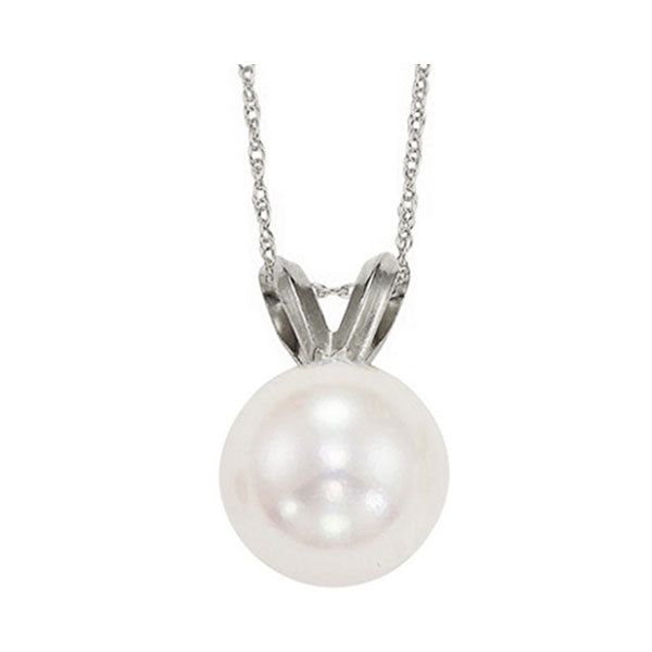 white cultured pearl pendant in 14k white gold (7.5mm) - aa quality