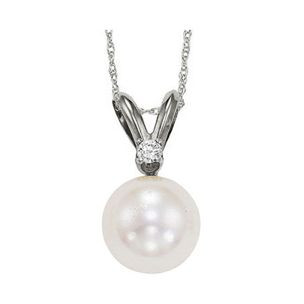 white cultured pearl & diamond pendant in 14k white gold (1/30 ct. tw.) (6mm) - aaa quality