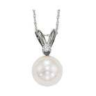 white cultured pearl & diamond pendant in 14k white gold (1/30 ct. tw.) (8mm) - aaa quality