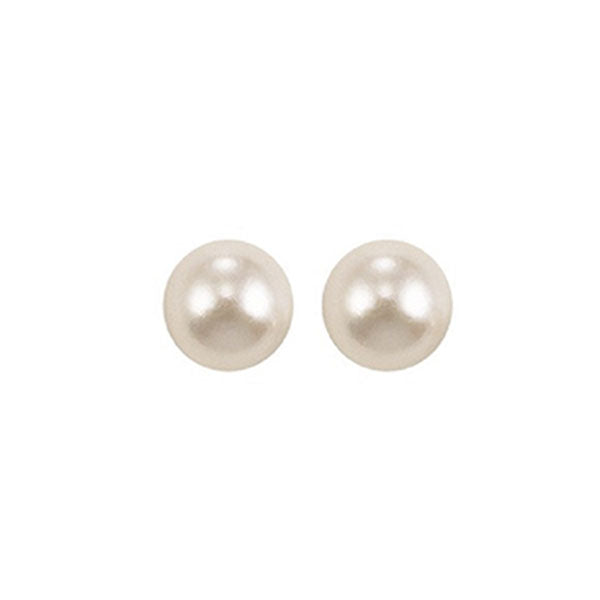 white cultured pearl stud earrings in 14k white gold (6mm) - aaa quality
