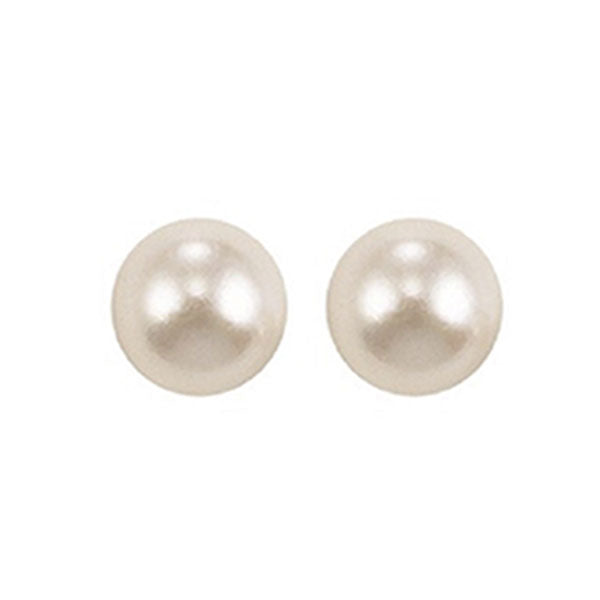 white cultured pearl stud earrings in 14k white gold (8mm) - aaa quality