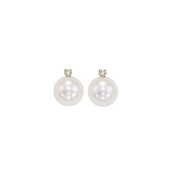 white cultured pearl & diamond stud earrings in 14k white gold (1/20 ct. tw.) (5.5mm) - aaa quality