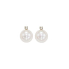 white cultured pearl & diamond stud earrings in 14k white gold (1/20 ct. tw.) (6mm) - aaa quality