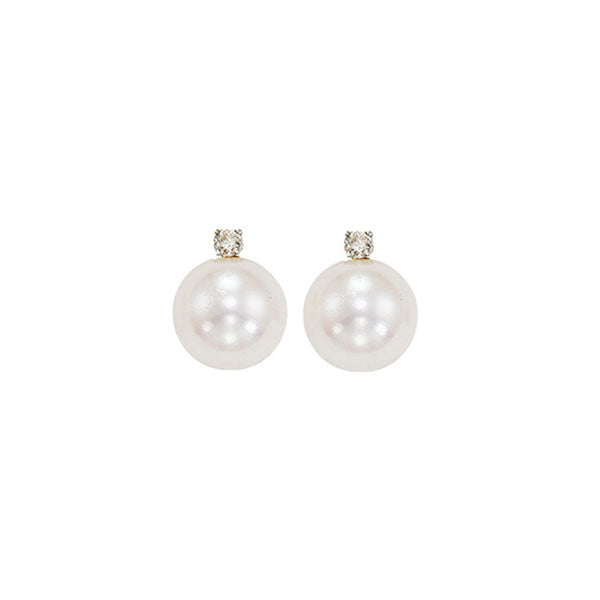 white cultured pearl & diamond stud earrings in 14k white gold (1/20 ct. tw.) (6mm) - aaa quality
