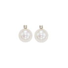 white cultured pearl & diamond stud earrings in 14k white gold (1/20 ct. tw.) (6.5mm) - aaa quality