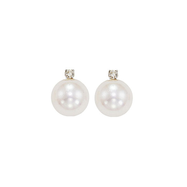 white cultured pearl & diamond stud earrings in 14k white gold (1/20 ct. tw.) (6.5mm) - aaa quality