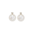 white cultured pearl & diamond stud earrings in 14k white gold (1/20 ct. tw.) (7mm) - aaa quality