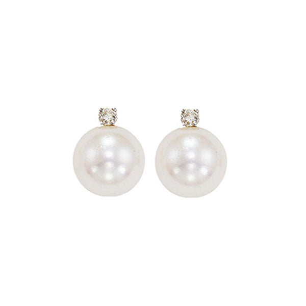 white cultured pearl & diamond stud earrings in 14k white gold (1/20 ct. tw.) (7.5mm) - aaa quality