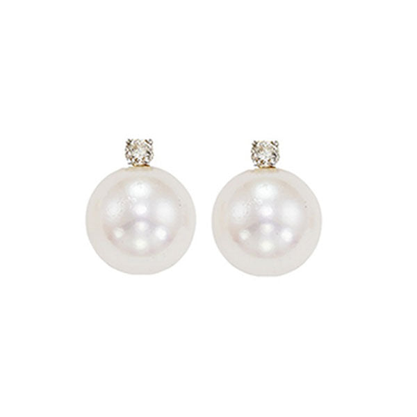 white cultured pearl & diamond stud earrings in 14k white gold (1/20 ct. tw.) (8.5mm) - aaa quality
