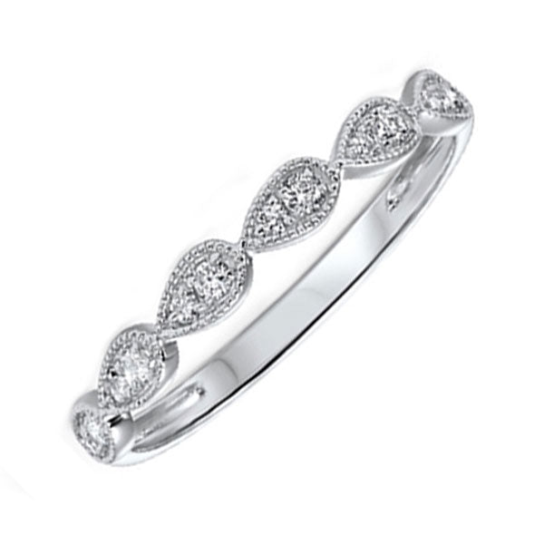 diamond teardrop vintage style milgrain stackable band in 10k white gold (1/8 ctw)