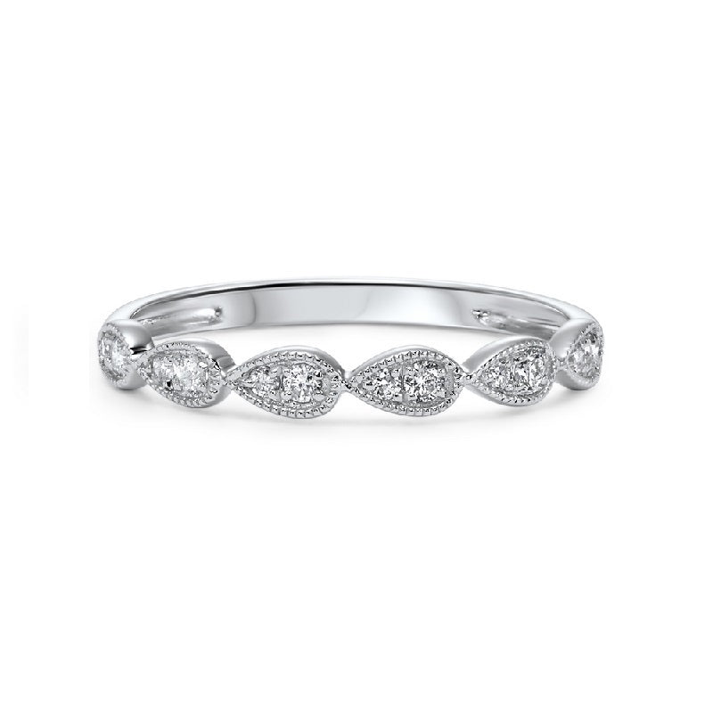 diamond teardrop vintage style milgrain stackable band in 14k white gold (1/8 ctw)