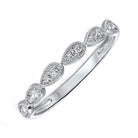 diamond teardrop vintage style milgrain stackable band in 14k white gold (1/8 ctw)