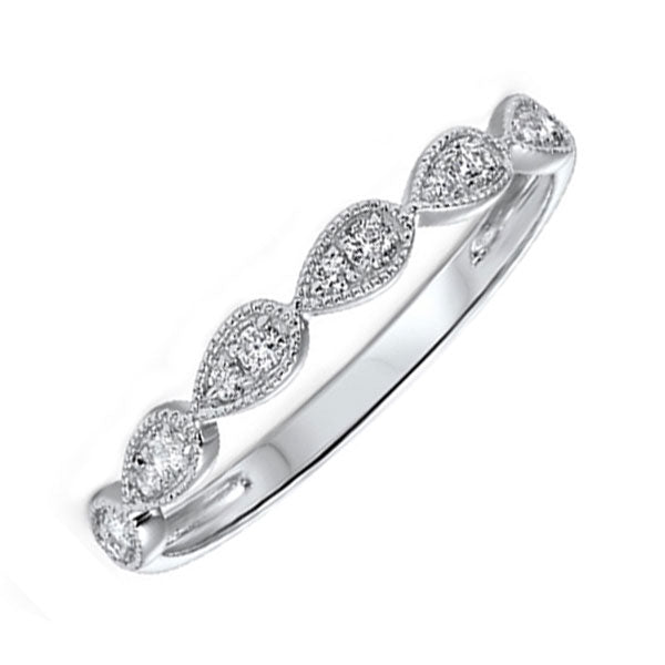 diamond teardrop vintage style milgrain stackable band in 14k white gold (1/8 ctw)