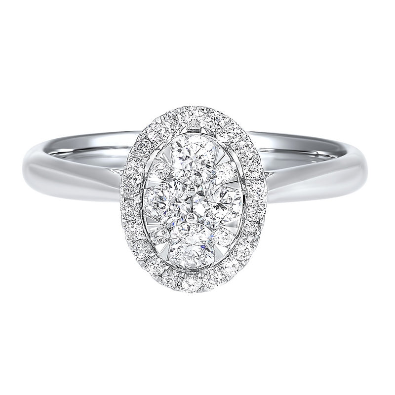 diamond oval halo cluster ring in 14k white gold (1/4 ctw)