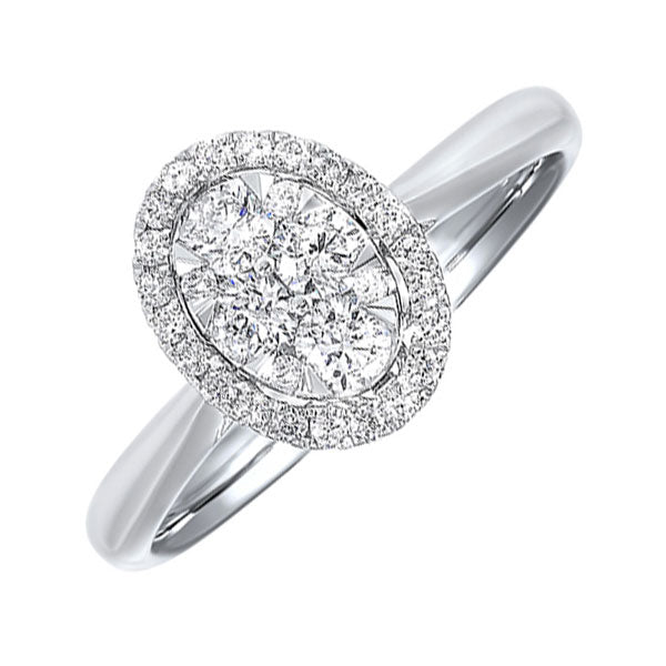 diamond oval halo cluster ring in 14k white gold (1/4 ctw)
