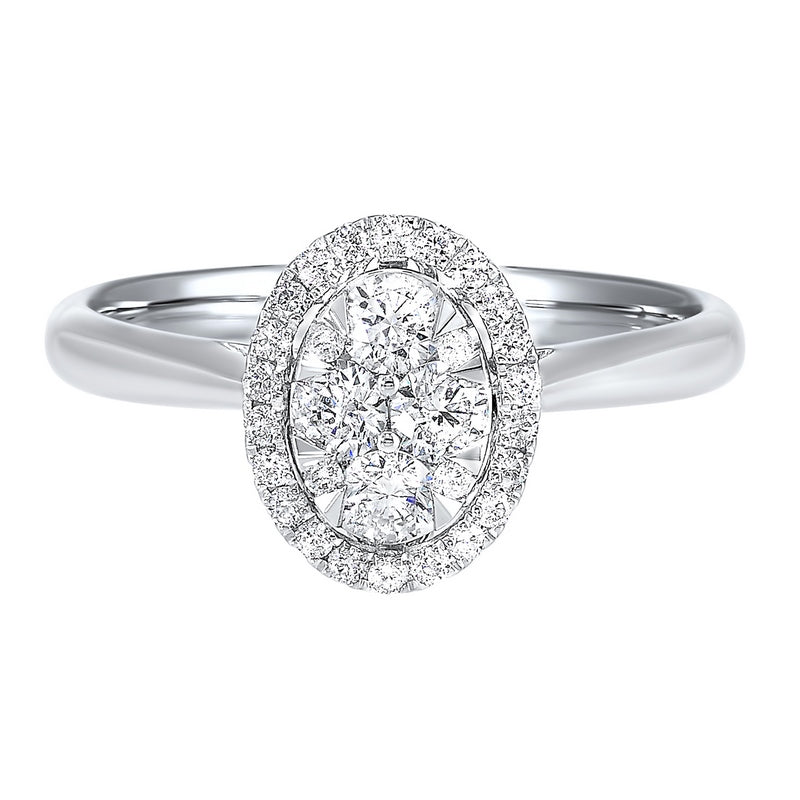 diamond oval halo cluster ring in 14k white gold (1/3 ctw)