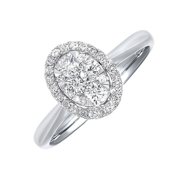 diamond oval halo cluster ring in 14k white gold (1/3 ctw)