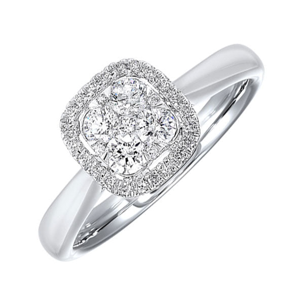 diamond halo cluster cushion ring in 14k white gold (1/4 ctw)