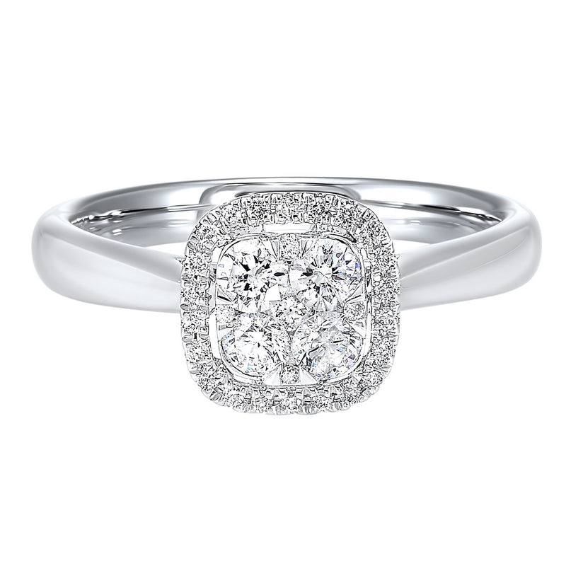 diamond halo cluster cushion ring in 14k white gold (1/3 ctw)
