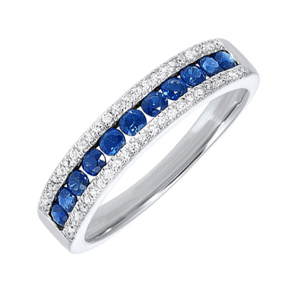 14k white gold 3 row multi channel diamond & sapphire band (1/8 ct. tw.)