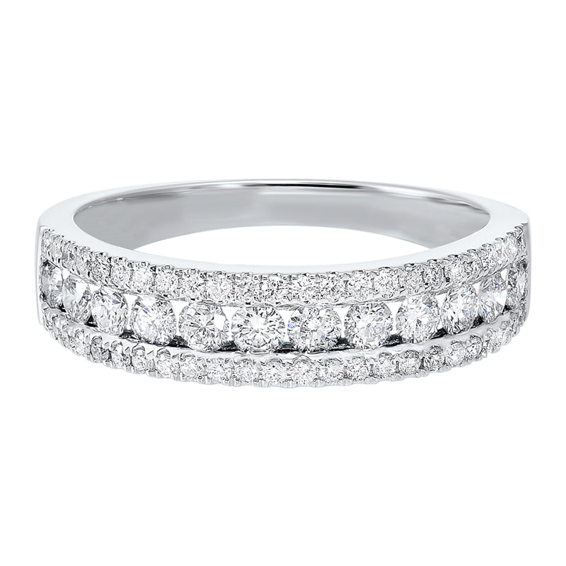 triple row diamond stackable band in 14k white gold (3/4ctw)