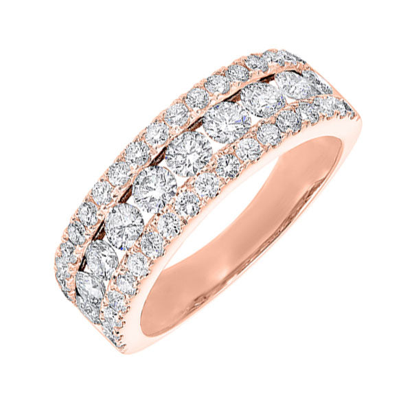 14k rose gold 3 row multi channel diamond band (1 1/2 ct. tw.)