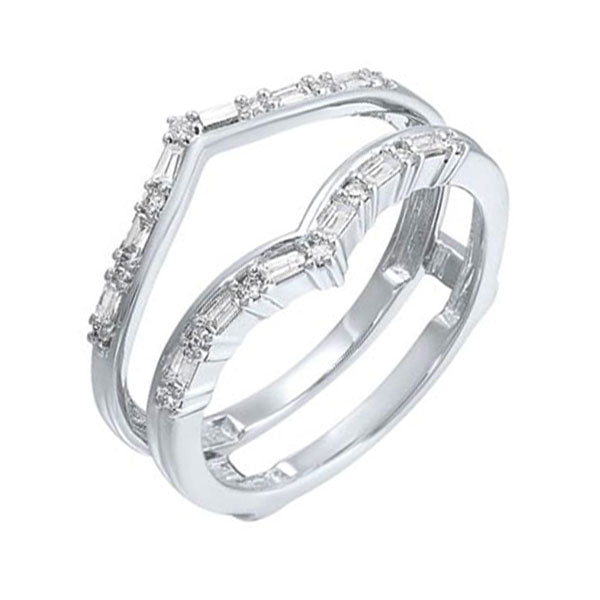 diamond v-shaped bridal guard ring in 14k white gold
