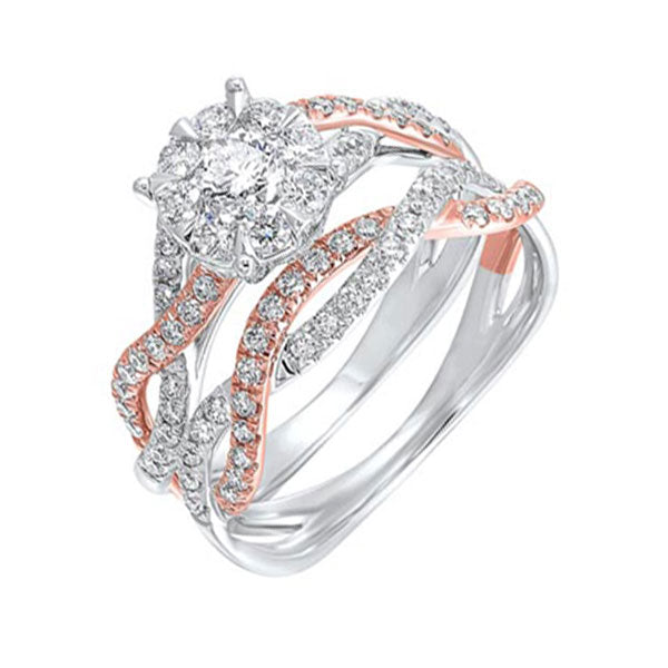 diamond halo multi-band 14k two-tone gold engagement ring set (1 ctw)