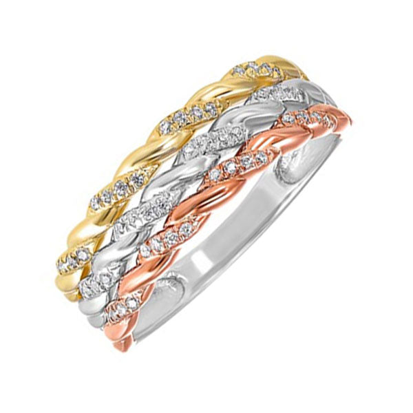 diamond triple rope tri-color gold stacked band (1/7ctw)