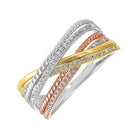 diamond luxe braided multi-band in tri-color gold (1/5ctw)