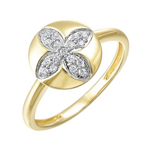 diamond medallion flower stackable ring in yellow gold (1/7ctw)