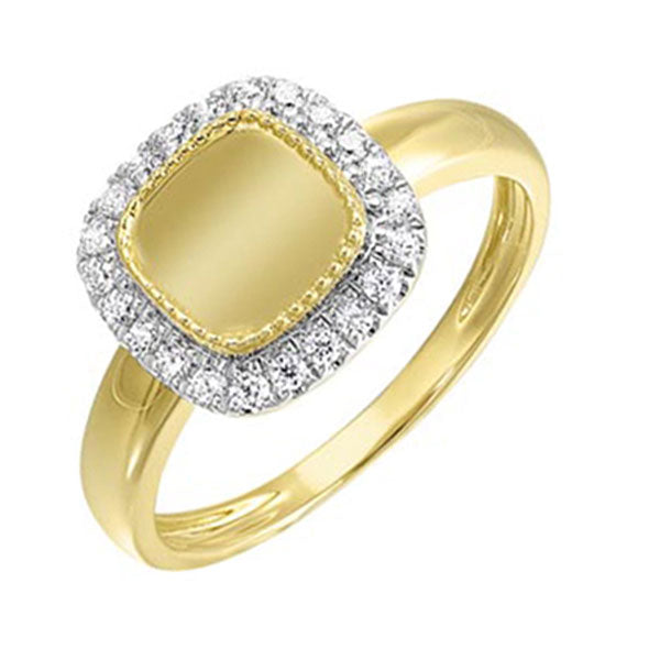 diamond medallion cushion signet ring in 14k yellow gold (1/5ctw)