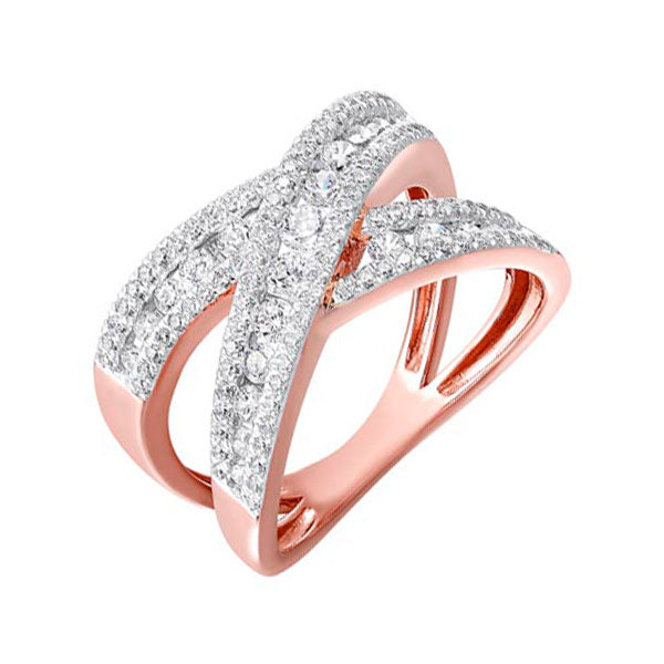 diamond double crossover ring in 14k gold (1 ctw)