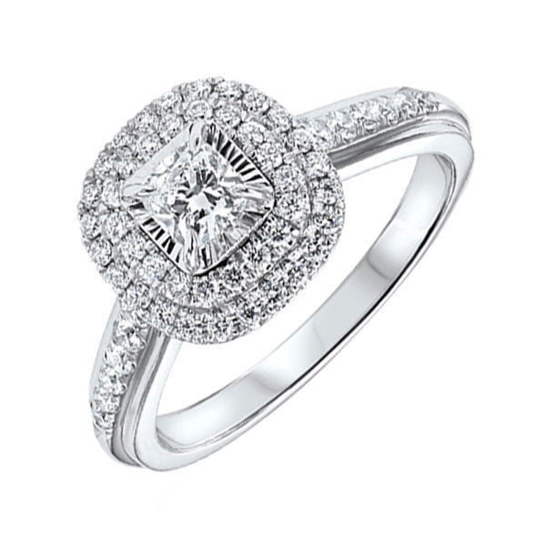 14k white gold tru-reflections cushion double halo prong ring (3/4 ct. tw.)