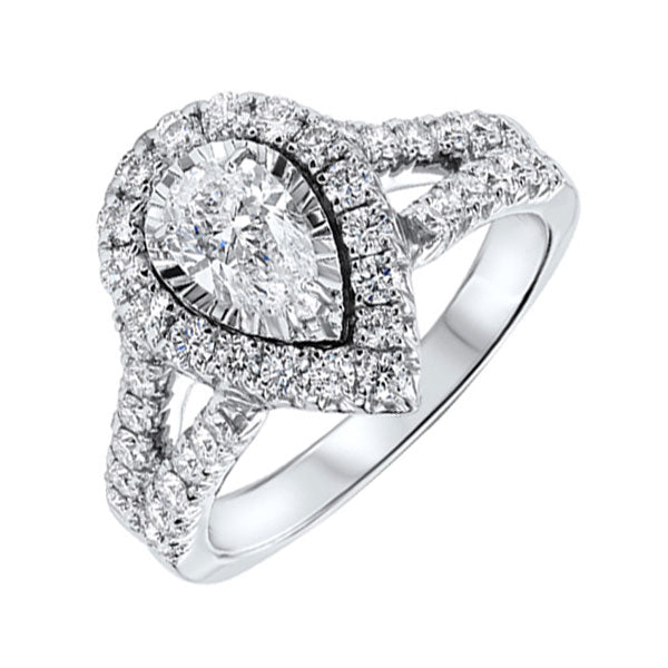14k white gold tru-reflections pear halo prong ring (1 1/2 ct. tw.)