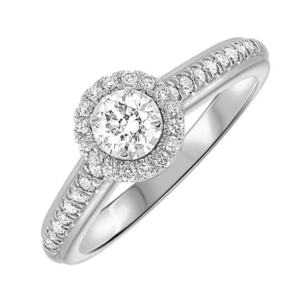 14k white gold tru-reflections round halo prong ring (3/5 ct. tw.)