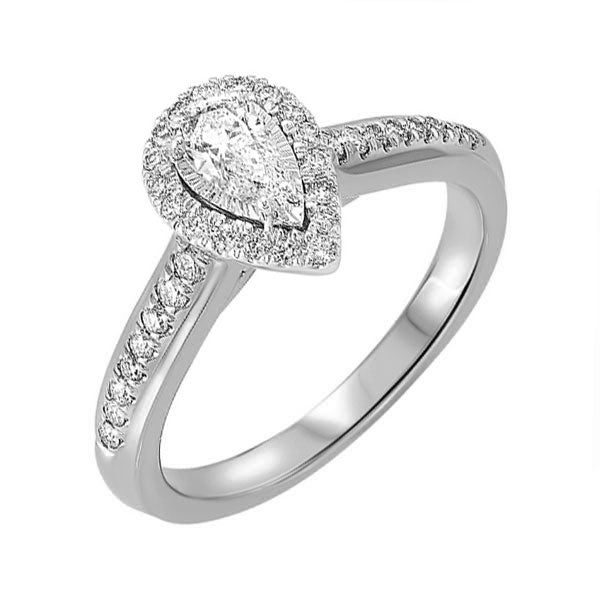 pear diamond engagement promise halo ring in 14k white gold (1/2ctw)